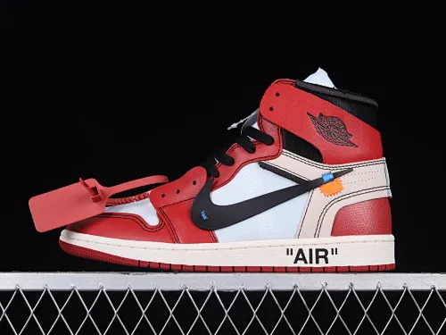 All categories Air Jordan Jordan series basketball shoes Air Jordan 1 High OG version Off White x Air Jordan OW AJ1 Joe 1 joint white and red high-top basketball shoes AA3834-101